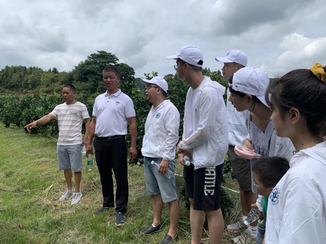 實踐隊在村主任伍玉炎帶領下參觀贛南臍橙種植園。福建船政交通職業學院供圖